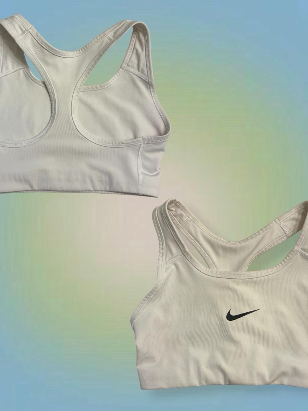 Nike Women's Cream Racerback Sports Bra with Black Swoosh